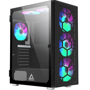 Кутия Montech X3 GLASS, ATX/Micro ATX/Mini ITX, 1x USB 3.0, 3x 120mm RGB вентилатора, 3x 140mm вентилатора, с прозорец, черна, без захранване | JAR Computers Montech X3 GLASS Black X3-GLASS-BK