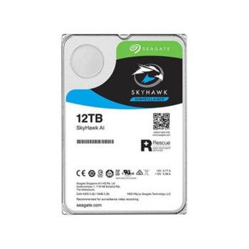 Твърд диск 12TB Seagate SkyHawk Surveillance ST12000VE0008 с подарък тениска Seagate, SATA3 6Gb/s, 7200rpm, 256MB кеш, 3.5" (8.89cm) | JAR Computers Seagate 12TB SkyHawk Surveillance ST12000VE0008 +