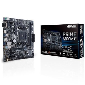 Дънна платка ASUS PRIME A320M-E, A320, AM4, DDR4, PCI-E(HDMI&DVI), 4 x SATA 6Gb/s, 1 x M.2 slots, 4 x USB 3.1 Gen 1, 1 x USB 3.1 Gen 2, microATX | JAR Computers Asus Prime A320M-E
