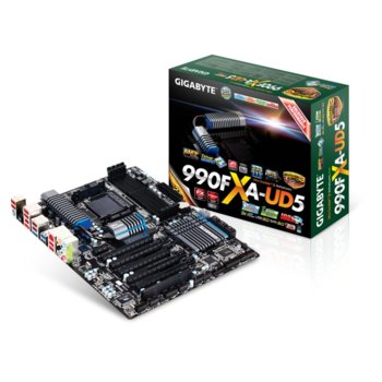 Дънна платка Gigabyte 990FXA-UD5, AMD 990FX, AM3+, DDR3, 3xPCI-E (SLi/CF), SB7.1 Dolby, Lan1000, 6xSATA 6Gb/s RAID 0,1,5,10, 4xUSB3.0, 2x1394, ATX | JAR Computers Gigabyte 990FXA-UD5
