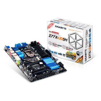 Дънна платка Gigabyte Z77X-UD5H, Z77, LGA1155, DDR3, 3x PCI-E 3.0 (SLi/CF), HDMI, DVI & DisplayPort, X-Fi Xtreme Fidelity SB7.1, 2xLan1000, 2xSATA 6Gb/s RAID 0,1,5,10, 10xUSB3.0, eSATA 6Gb/s, 1394, ATX | JAR Computers Gigabyte Z77X-UD5H s1155 DDR3 DVI & HDMI ATX