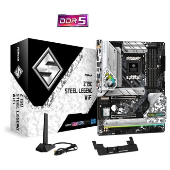 Дънна платка Asrock Z790 Steel Legend WIFI, Z790, LGA1700, DDR5, PCIe 5.0, (DP&HDMI)(CF), 8x SATA3, 3x M.2, 1x USB 3.2 Gen2x2 Type-C, Wi-Fi, Bluetooth 5.2, ATX | JAR Computers Asrock Z790 STEEL LEGEND WIFI