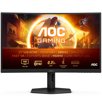 Монитор AOC C27G4ZXU, 27" (68.58cm) VA панел, 280Hz, Full HD, 1ms, 80 000 000:1, 300cd/m2, DisplayPort, HDMI, USB 3.2 Gen 1 Hub | JAR Computers AOC C27G4ZXU