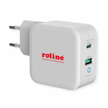 Зарядно устройство Roline 19.11.1041, от контакт към 1x USB C(ж)/1x USB A(ж), 12V/1.5A, 65W, бяло | JAR Computers Roline 19.11.1041
