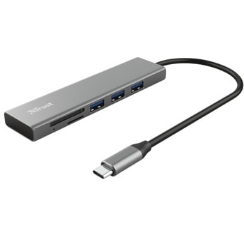 USB Хъб Trust Halyx 24191, 4 порта, от USB Type-C към 4x USB 3.2 Type-A, MicroSD/SD слот, 5000 Mbit/s, сив image