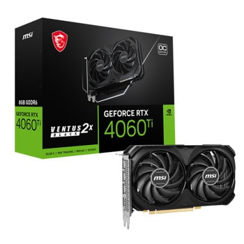 Видео карта Nvidia GF RTX 4060 Ti, 8GB, MSI VENTUS 2X BLACK, OC, PCI-E 4.0, GDDR6, 128-bit, DisplayPort, HDMI | JAR Computers MSI GeForce RTX 4060 Ti VENTUS 2X BLACK OC