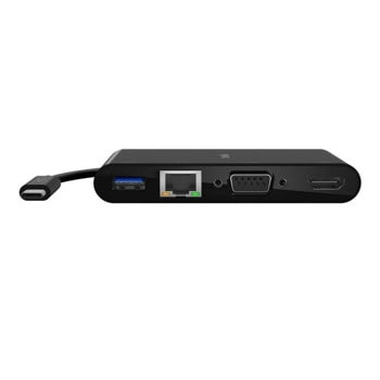 Докинг станция Belkin AVC005btBK, от USB-C към 1x USB-A, 1x HDMI, 1x VGA, 1x RJ45, черна | JAR Computers Belkin AVC005btBK