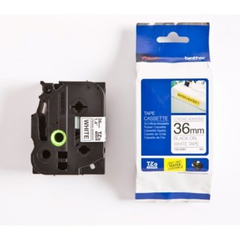 ЛЕНТА ЗА ЕТИКЕТНИ ПРИНТЕРИ BROTHER ТИП TZ - 36mm BLACK on White, Laminated, P№TZe-S261, Strong Adhesive tape | JAR Computers Brother TZe-S261