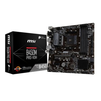 Дънна платка MSI B450M PRO-VDH, B450, AM4, DDR4, PCI-E (DVI-D & HDMI & VGA), 4x SATA 6Gb/s, 1x M.2 slots, 6x USB 3.1 Gen1, 8x USB 2.0, M-ATX | JAR Computers MSI B450M PRO-VDH