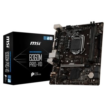 Дънна платка MSI B360M PRO-VD, B360, LGA1151, DDR4, PCI-E(VGA&DVI-D), 6x SATA 6Gb/s, 1x M.2 slot, 6x USB 3.1 Gen1, m-ATX | JAR Computers MSI B360M PRO-VD