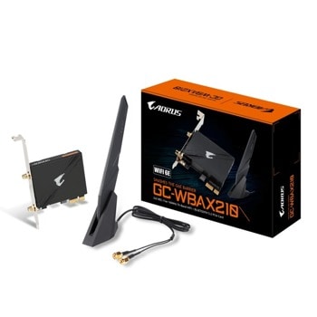Мрежови адаптер Gigabyte AORUS X210 (GC-WBAX210), 2400Mbps, Wireless-AX, 2.4GHz/5GHz/6GHz, PCI-E x1, 1 външна антена | JAR Computers Gigabyte GC-WBAX210