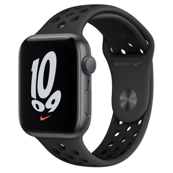 Смарт часовник Apple Watch Nike SE (v2) GPS Space Grey, 44mm, 1.78" (4.52 cm) Retina OLED дисплей, Bluetooth, 50m водоустойчивост, до 18 часа време на работа, 32GB памет, Anthracite/Black Nike Sport Band - Regular, сиво-черен image