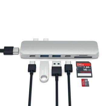 Докинг станция Satechi ST-CMBPS, от USB C към 1x USB C(TB3), 1x USB C, 2x USB A, 1x HDMI, 1x SD/MicroSD четец на карти, сребриста | JAR Computers Satechi ST-CMBPS 288983