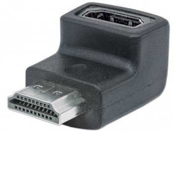 Преходник MANHATTAN 353496, HDMI(ж) към HDMI(м), 40мм, поддържа 4K резолюции, 90° извит на нагоре | JAR Computers MANHATTAN HDMI А(ж) to HDMI А(ж) 40мм. 353519
