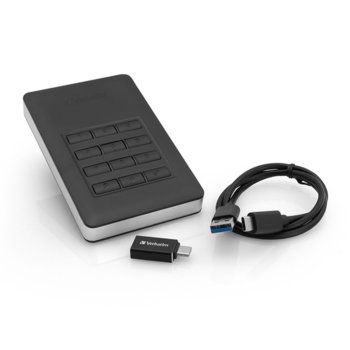Твърд диск 1TB, Verbatim Store'n'Go Secure, 2.5" (6.35 cm), черен, външен, USB 3.1 | JAR Computers Verbatim 1TB Store n Go Secure