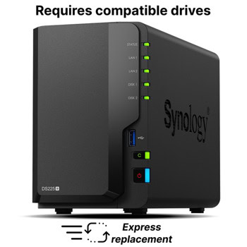 Мрежови диск (NAS) Synology DS225+, четириядрен Gemini Lake Refresh Intel Celeron J4125 2.0/2.7 GHz, без твърд диск, 1x 2.5GbE RJ-45, 1x 1GbE RJ-45, 2x USB 3.2 Gen 1 | JAR Computers Synology DS225+