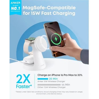 Anker MagGo 3-in-1 MagSafe Qi2 15W White | JAR Computers Anker MagGo 3-in-1 MagSafe Qi2 15W White