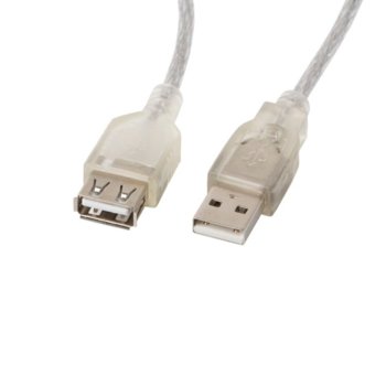 Кабел Lanberg CA-USBE-12CC-0050-TR, USB Type A(м) към USB Type A(ж), 5m, прозрачен | JAR Computers Lanberg CA-USBE-12CC-0050-TR