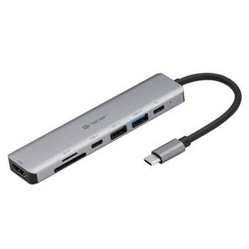 Докинг станция Tracer A-2, от USB-C към 1x USB-C(PD), 1x USB-C, 2x USB-A, 1x HDMI, 1x SD четец, 1x MicroSD четец, сива | JAR Computers Докинг станция Tracer A-2 TRAPOD46997
