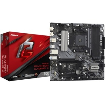 Дънна платка ASRock B550M Phantom Gaming 4, AM4, B550, DDR4, PCI-E 4.0 (DP&HDMI), (CFX), 4x SATA 6Gb/s, 2x M.2, 4x USB 3.2 Gen1, mATX | JAR Computers Asrock B550M Phantom Gaming 4 90-MXBE90-A0UAYZ