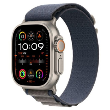 Смарт часовник Apple Watch Ultra 2, 1.92" (4.88 cm) Retina LTPO OLED дисплей, 64GB Flash памет, Bluetooth, Wi-Fi, LTE, GPS, следене на кръвно налягане, SpO2, водоустойчивост до 10 метра, IP6X, до 36 часа време на работа, Blue Alpine Loop Small | JAR Computers Apple Watch Ultra 2 Blue Alpine Small MREK3BS/A