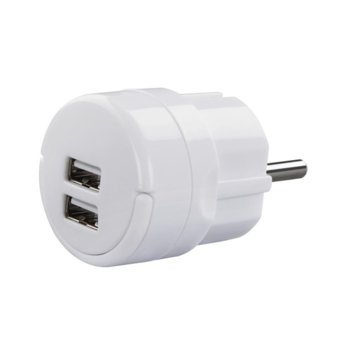 Зарядно HAMA 121989, от контакт(Schuko) към 2x USB A(ж), 5V, 2.1A, бяло | JAR Computers HAMA 121989