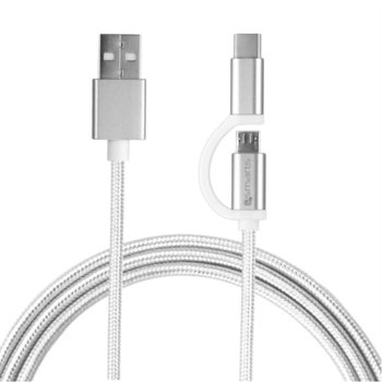 Кабел 4Smarts 4S468549, от USB A(м) към MicroUSB(м) + USB-C(м), 1m, бял | JAR Computers 4smarts ComboCord MicroUSB + USB-C cable