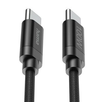 кабел hama fabric usb-c m to usb-c m 100w 3m black