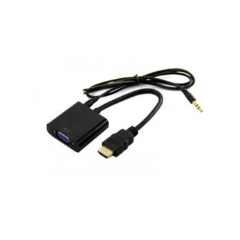 Преходник DeTech HDMI(м) към VGA(ж) + аудио жак 3.5мм, черен | JAR Computers DeTech HDMI(м) към VGA(ж) + аудио 3.5мм 18254