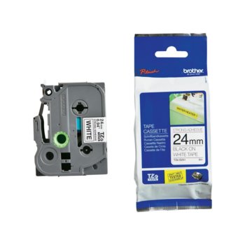 ЛЕНТА ЗА ЕТИКЕТНИ ПРИНТЕРИ BROTHER ТИП TZ - 24mm BLACK ON WHITE TAPE, Laminated - P№: TZE-S251 | JAR Computers TZ Tape BROTHER 24mm Black on White, Strong Adhesi