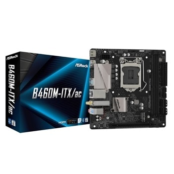 Дънна платка Asrock B460M-ITX/ac, B460, LGA1200, DDR4, PCI-E 3.0, (HDMI&DP), 4x SATA 6Gb/s, 1x M.2, 4x USB 3.2 Gen1, Wi-Fi, Bluetooth, Mini-ATX | JAR Computers Asrock B460M-ITX/ac 90-MXBCS0-A0UAYZ