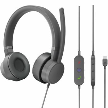 Слушалки Lenovo Go Wired ANC Headset (GXD1C99243), микрофон, Active Noise Cancellation, Environmental Noise Cancellation, Talk-through, Microsoft Teams Certification, USB-C, сиви | JAR Computers Lenovo Go Wired ANC USB-C Storm Grey