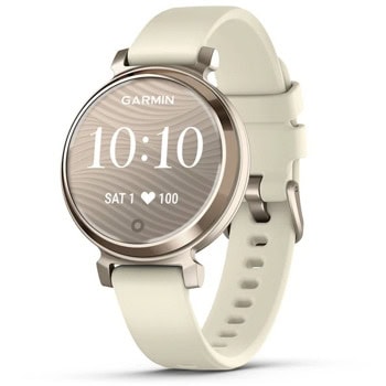 Смарт часовник Garmin Lily 2 (Cream Gold/Coconut), 1" x 0.84" (2.54cm x 2.13cm) монохромен дисплей, Bluetooth, следене на сърдечна честота, пулсомер, мониторинг на съня, 5ATM, до 5 дни време на работа, бежов | JAR Computers Garmin Lily 2 Cream Gold Coconut 010-02839-00