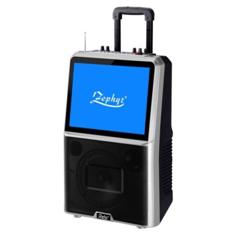 Тонколона Zephyr ZP 9999 E, 2.0, с цветен LED екран, Bluetooth, MP3, 2 бр. безжични микрофона, черна, караоке | JAR Computers Zephyr ZP 9999 E
