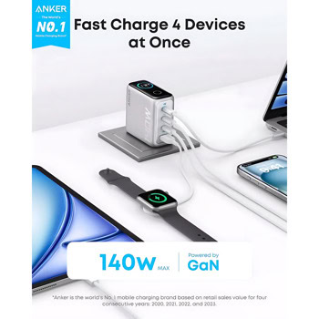 Anker Zolo GaN Wall Charger Smart Display 140W Sil | JAR Computers Anker Zolo GaN Wall Charger Smart Display 140W Sil