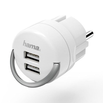 Зарядно устройство Hama 133753, от контакт към 2x USB A (ж), 2.4A, бяло | JAR Computers Hama 133753