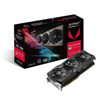 Видео карта AMD Radeon RX Vega64, 8GB, Asus ROG STRIX RX Vega64 OC Edition, PCI-E 3.0, HBM2, 2048 bit, 2x Display Port, 2x HDMI, 1x DVI, AURA RGB подсветка | JAR Computers Asus ROG Strix Radeon RX Vega64 OC Edition 8GB