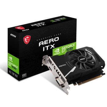 Видео карта Nvidia GF GT 1030, 4GB, MSI AERO ITX 4GD4, OC, PCI-E 3.0, DDR4, 64-bit, DisplayPort, HDMI | JAR Computers MSI GF GT1030 AERO ITX 4GD4 OC