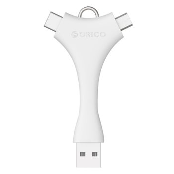 Преходник Orico C1-WH, от USB A(м) към micro USB Type B(м), USB Type C(м), иновативен дизайн, бял | JAR Computers Orico C1-WH