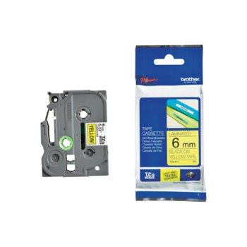 Лента за етикетен принтер Brother тип TZ, черен цвят на жълт фон, 6mm x 8m, PN: TZe-611 | JAR Computers Brother TZe-611