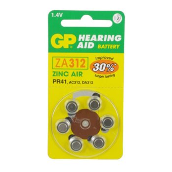 Батерии цинкови GP Hearing Aid ZA312, 1.4V, 6 бр. в опаковка, цена за 1 бр. | JAR Computers Батерия цинкова Hearing Aid ZA312  1бр.