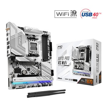 Дънна платка ASRock X870 Pro RS WiFi, X870, AM5, DDR5, PCI-E 5.0 (HDMI&USB4)(CF), 4x SATA 6Gb/s, 1x Blazing M.2, 1x Hyper M.2, 1x Ultra M.2, 2x USB4, 4x USB 3.2 Gen 1, 2.5GbE LAN, Wi-Fi 7, Bluetooth 5.4, ATX | JAR Computers ASRock X870 Pro RS WiFi 90-MXBQ00-A0UAYZ