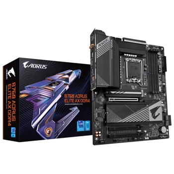 Дънна платка GIGABYTE B760 AORUS ELITE AX, B760, LGA1700, DDR4, PCIe 4.0, (DP&HDMI), 4x SATA 6Gb/s, 1x M.2, 2x USB 3.2 Gen 2 Type-C, ATX | JAR Computers Gigabyte B760 DDR4 GA-MB-B760-AORUS-E-AX-D4