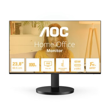 Монитор AOC 24B3CF2, 23.8" (60.45cm) IPS панел, 100Hz, Full HD, 4ms, 20 000 000:1, 250cd/m2, HDMI, USB, USB-C | JAR Computers AOC 24B3CF2