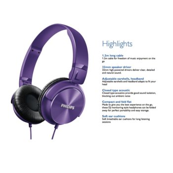 Headphones Philips,DJ inspired,purple