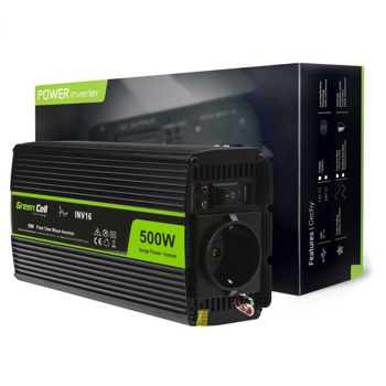 Инвертор Green Cell INV16, 500W, от DC 12V към AC 230V, чиста синусоида, за кола | JAR Computers Green Cell 12V to 230V 500W/1000W INV16