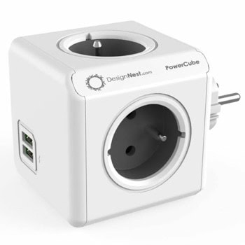 Разклонител DesignNest PowerCube Original 1202GY, 4 гнезда, тип "куб", 2x USB-A, черен | JAR Computers DesignNest PowerCube Original 1202GY 1202GY-DEOUPC