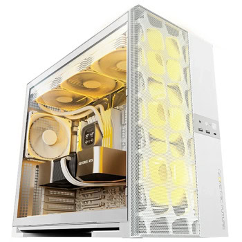 Кутия Geometric Future Model 5 Vent, EATX/ATX/microATX/Mini-ITX, 1x USB 3.2 Gen 2 Type-C, 2x USB 3.0, 5x ARGB 140mm вентилатора, с прозорец, бяла, без захранване | JAR Computers Geometric Future Model 5 Vent White GEO-M5VF-W