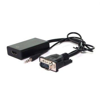 Преходник Roline 12.99.3117, от VGA(м) + 3.5 jack към HDMI(ж), черен | JAR Computers Roline 12.99.3117