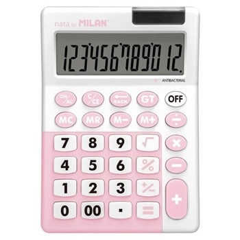 Калкулатор Milan, 12 разряден дисплей, настолен, антибактериален, 4 memory бутона,функции корен квадратен и Grand Total, розов | JAR Computers Milan 2060120148